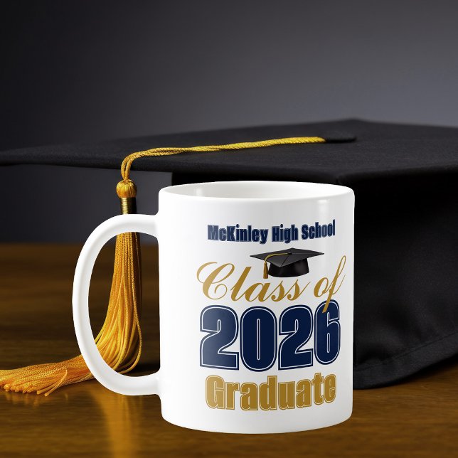 Caneca De Café Formatura Navy Blue Gold Turma de 2026 (Criador carregado)