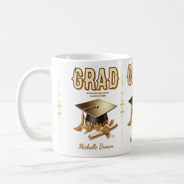 Caneca De Café Formatura personalizada moderna e ousada para grad (Esquerda)