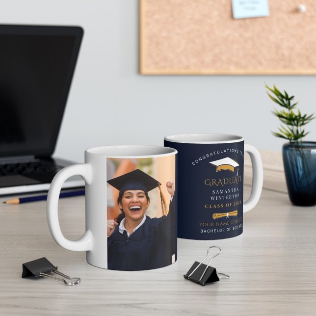 Caneca De Café Formatura Presente para Graduado de 2026 Foto (Graduation Photo Typography 11oz White Coffee Mug)