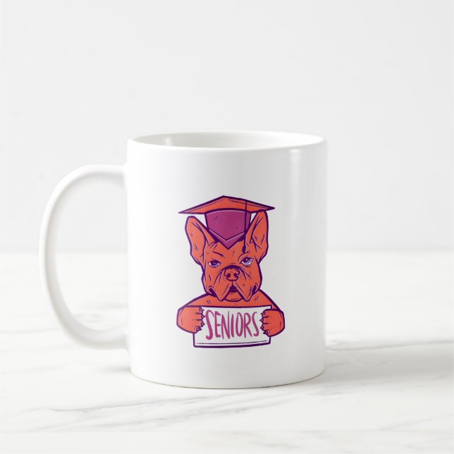 Caneca De Café Formatura Sênior de Bulldog Francês Fofa (Esquerda)