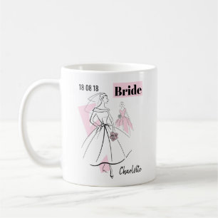 Caneca De Café Forme a noiva o nome cor-de-rosa da data do grupo
