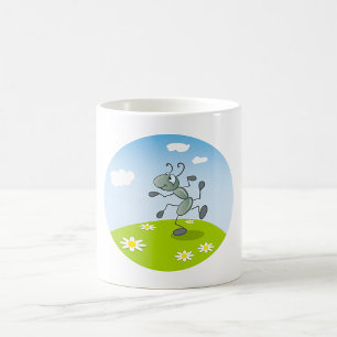 Caneca De Café Formiga Dançante na Grama com Flores
