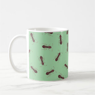 Caneca De Café Formigas Marrons Ilustradas em Verde