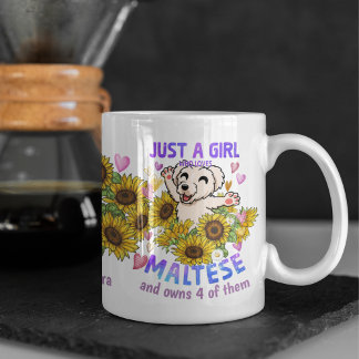 Caneca De Café Forno de girassol maltês personalizado Floral
