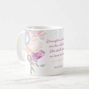 Caneca De Café Fortalecimento e honra Proverbs 31 Pastel Floral