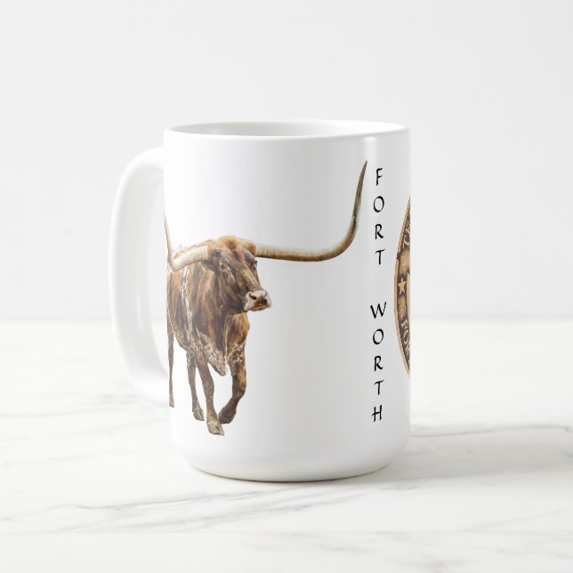 Caneca De Café Forte Worth Stock Yards Texas Graphic em branco, M (Frente Esquerda)