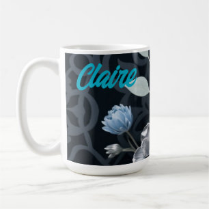 Caneca De Café Fosco Inverno Floral, Azul Icy e Padrão Prateado R