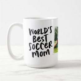 Caneca De Café Foto azul marinho trendy da melhor mãe de futebol