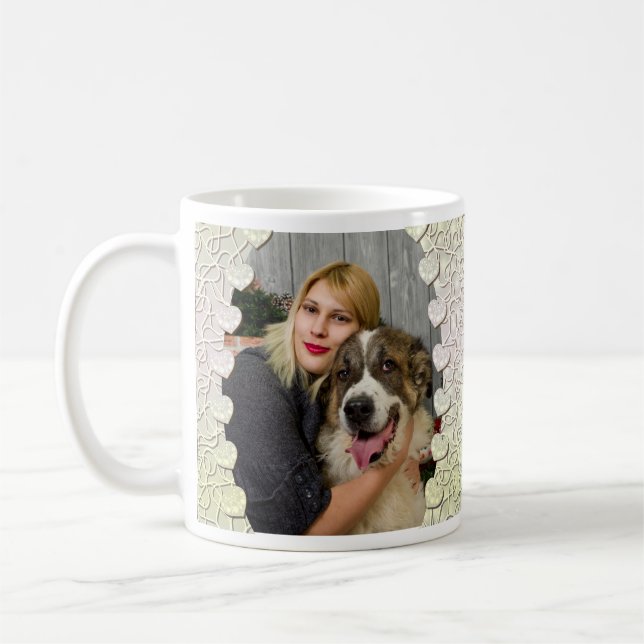 Caneca De Café Foto com Brilho Personalizada com Coração Decorati (Esquerda)