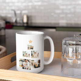 Caneca De Café Foto da Árvore de Natal da Família Moderna com Est