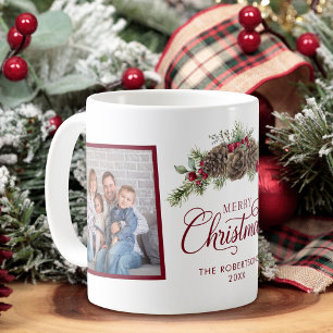 Caneca De Café Foto da Família 2 Natal Pinheiro Elegante Script