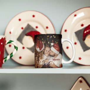 Caneca De Café Foto da família Dark Dusky de Natal moderno