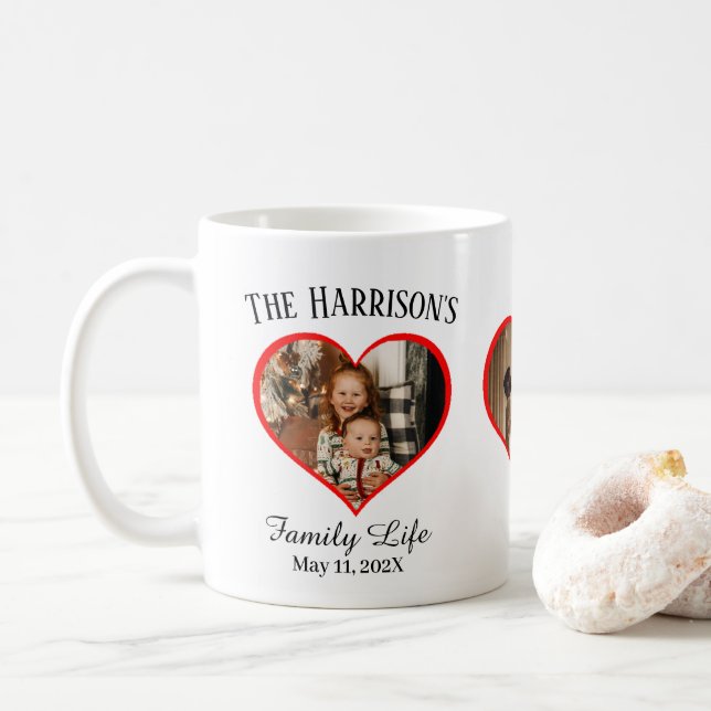 Caneca De Café Foto da Família de Formas Cardíacas Memórias Doce  (Com Donut)