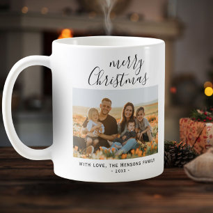 Caneca De Café Foto da família de scripts de Natal simples e sim