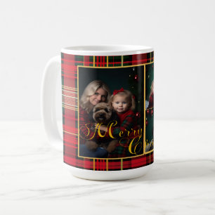 Caneca De Café Foto da família de Xadrezes de Tartan no Natal Fes