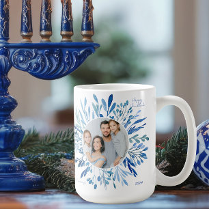 Caneca De Café Foto da Família Judia Chanucá Azul