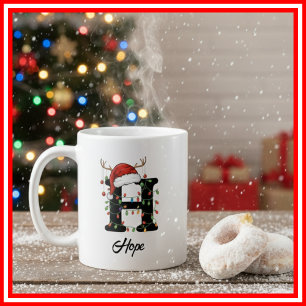 Caneca De Café Foto da Família Monograma de Natal com Chifre e Ch