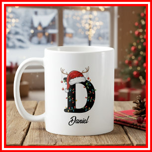 Caneca De Café Foto da Família Monograma de Natal com Chifre e Ch
