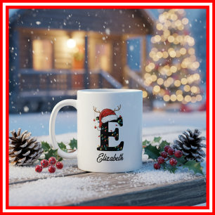 Caneca De Café Foto da Família Monograma de Natal com Chifre e Ch
