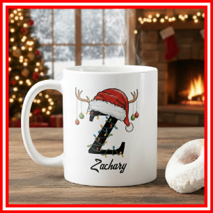 Caneca De Café Foto da Família Monograma de Natal com Chifre e Ch