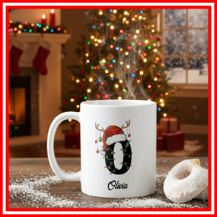 Caneca De Café Foto da Família Monograma de Natal com Chifre e Ch