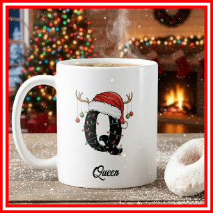 Caneca De Café Foto da Família Monograma de Natal com Chifre e Ch