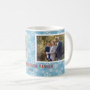 Caneca De Café Foto da família personalizada azul de flocos de n