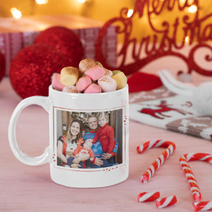 Caneca De Café Foto da família Red & White Stars Feliz Natal