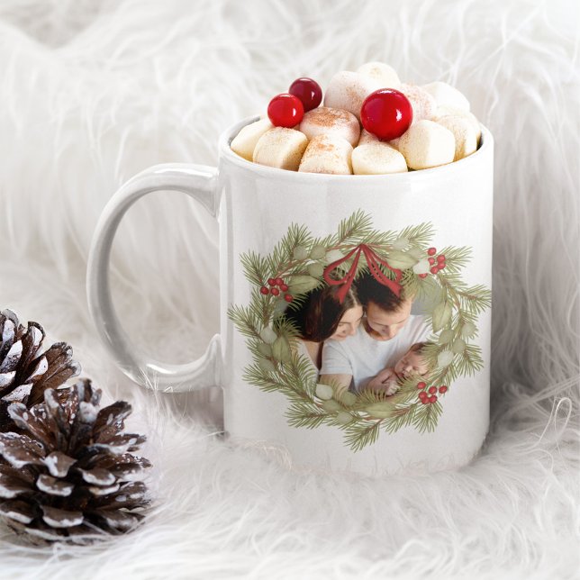 Caneca De Café Foto da Frota de Natal Personalizada (Elegant Christmas photo wreath custom coffee mug. )