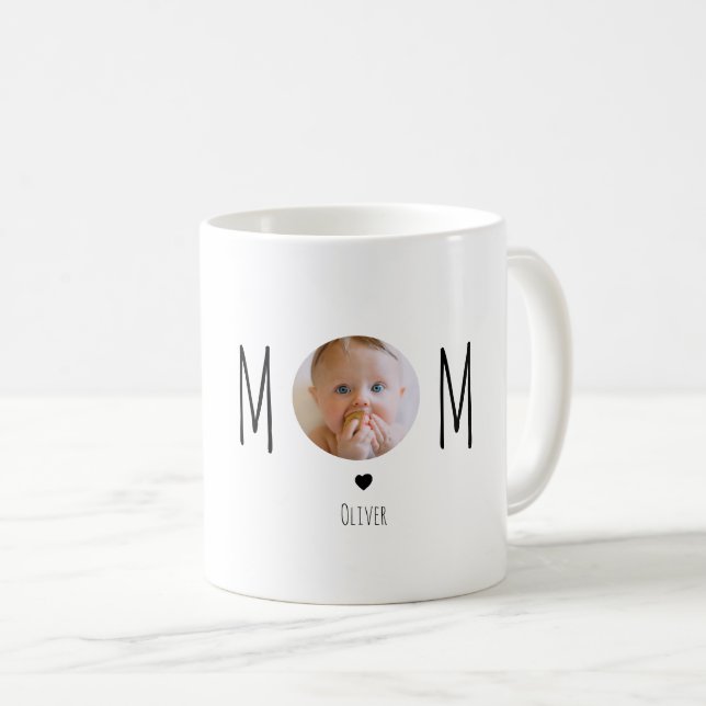 Caneca De Café Foto da Mamãe Bebê Rosto Moderno (Frente Esquerda)