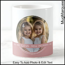 Caneca De Café Foto da Mamãe Com Texto Personalizado Rosa Empoeir