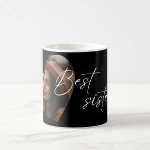 Caneca De Café Foto da Melhor Irmã Elegante Preto Moderno