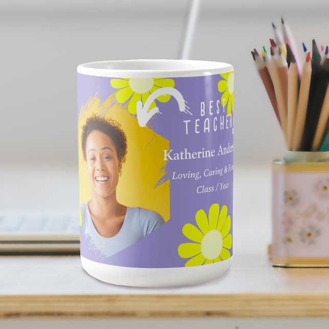 Caneca De Café Foto da Melhor Professora Daisy Lilás (Daisy Best Teacher Lilac Coffee Mug.)