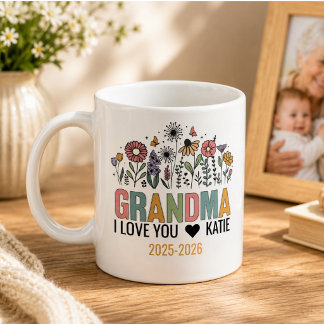 Caneca De Café Foto da Vovó com Flores Retrô | Felizes Avós