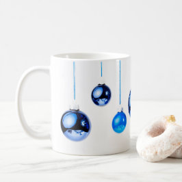 Caneca De Café Foto das bolas de decoração de Natal Azul