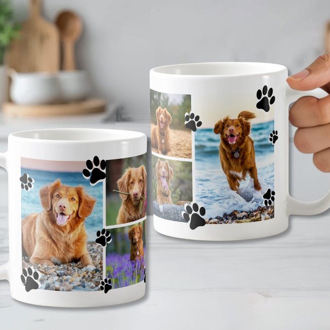 Caneca De Café Foto de Animal Simples (Paw Print Simple Pet Photo Coffee Mug )