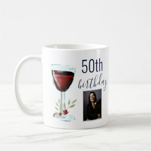 Caneca De Café Foto de Aniversário de 50 anos com Vinho Tinto e R