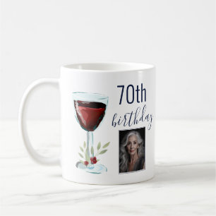 Caneca De Café Foto de Aniversário de 70 anos com Vinho Tinto e R