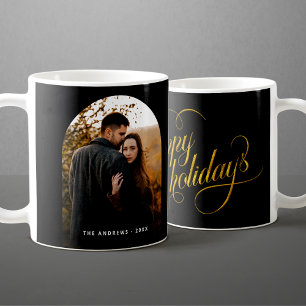 Caneca De Café Foto de Arquitetura de Férias com Brilho Preto e D