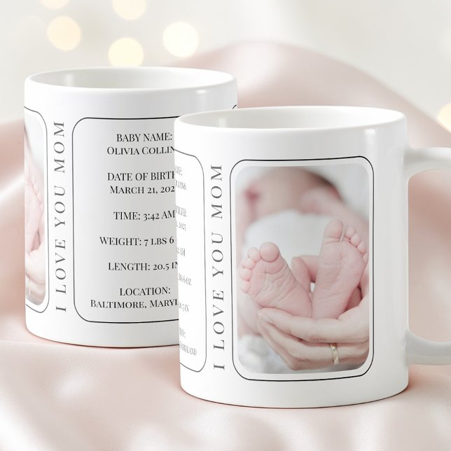 Caneca De Café Foto de Bebê Moderno Branco Dia das Mães para Mãe  (Baby Photo Modern White New Mom First Mothers Day Coffee Mug)