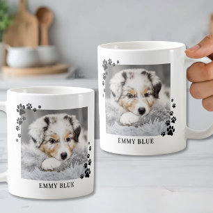 Caneca De Café Foto de cachorro com impressão de pata minimalista