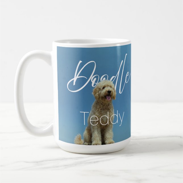 Caneca De Café Foto de Cachorro Doodle com Nome Personalizado sob (Esquerda)