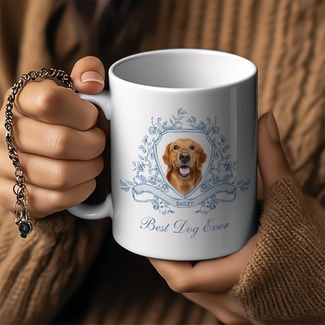 Caneca De Café Foto de cachorro em um Cesto Chinoiserie | Melhor  (Criador carregado)