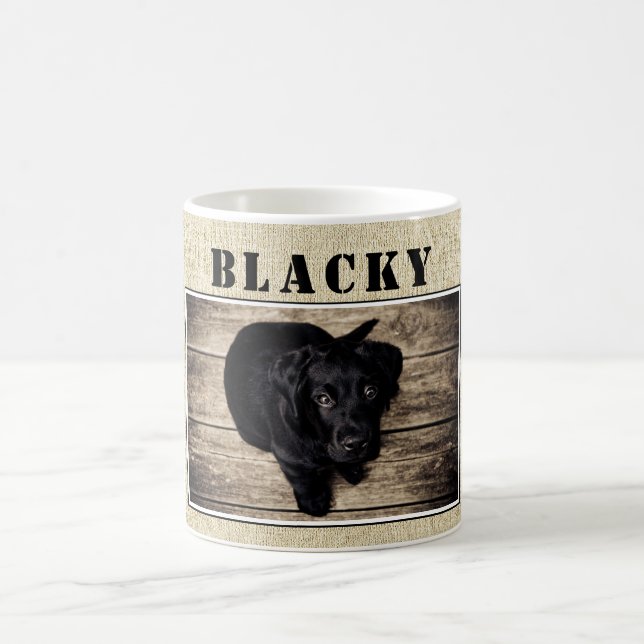 Caneca De Café Foto de cachorro fofo e rústico e nome do cão (Centro)