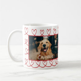 Caneca De Café Foto de Cão e Nome Coração Vermelho Desenhado à Mã