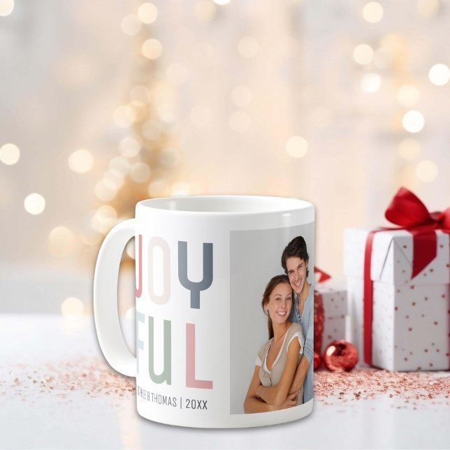 Caneca De Café Foto de Casal Alegre Natal (Joyful Couple Photo Christmas Coffee Mug)