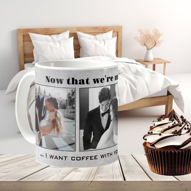 Caneca De Café Foto de Casamento Negro e Branco Engraçado (Funny photo mug in black and white. Beautiful as a Save the Date keepsake or wedding gift.)