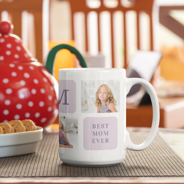 Caneca De Café Foto de Colagem Moderna Melhor Mãe, Presente Roxo (Criador carregado)
