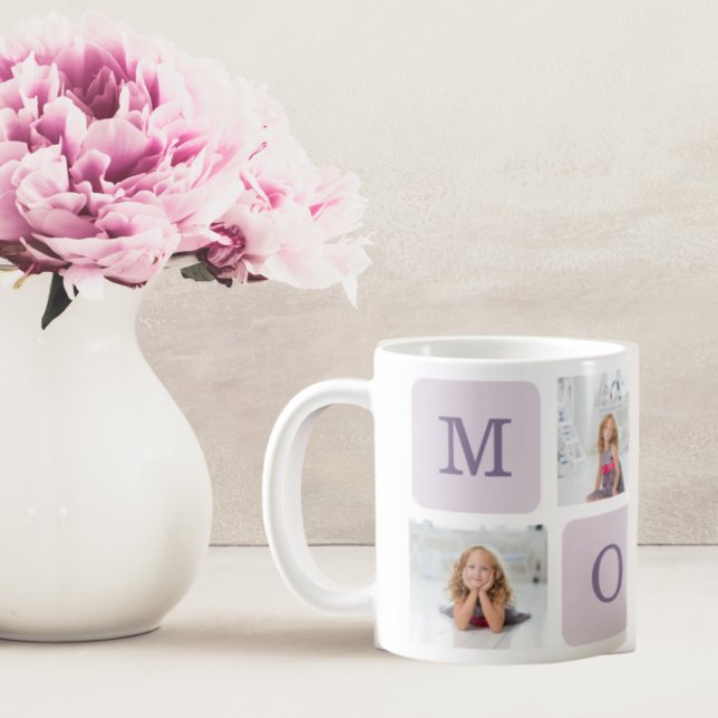 Caneca De Café Foto de Colagem Moderna Melhor Mãe, Presente Roxo (Criador carregado)