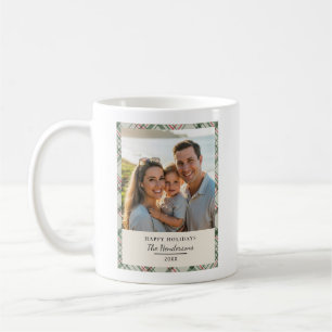 Caneca De Café Foto de Família Natal Xadrez Verde Sage Tartã